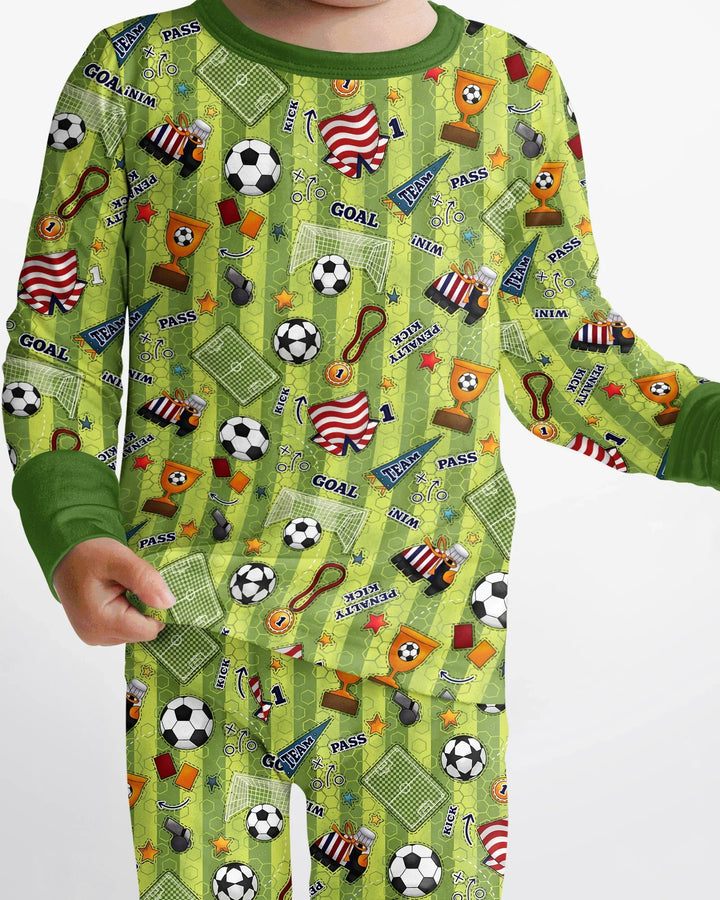 I Love Sports Soccer Bamboo Two Piece Long Sleeve Pajama Set