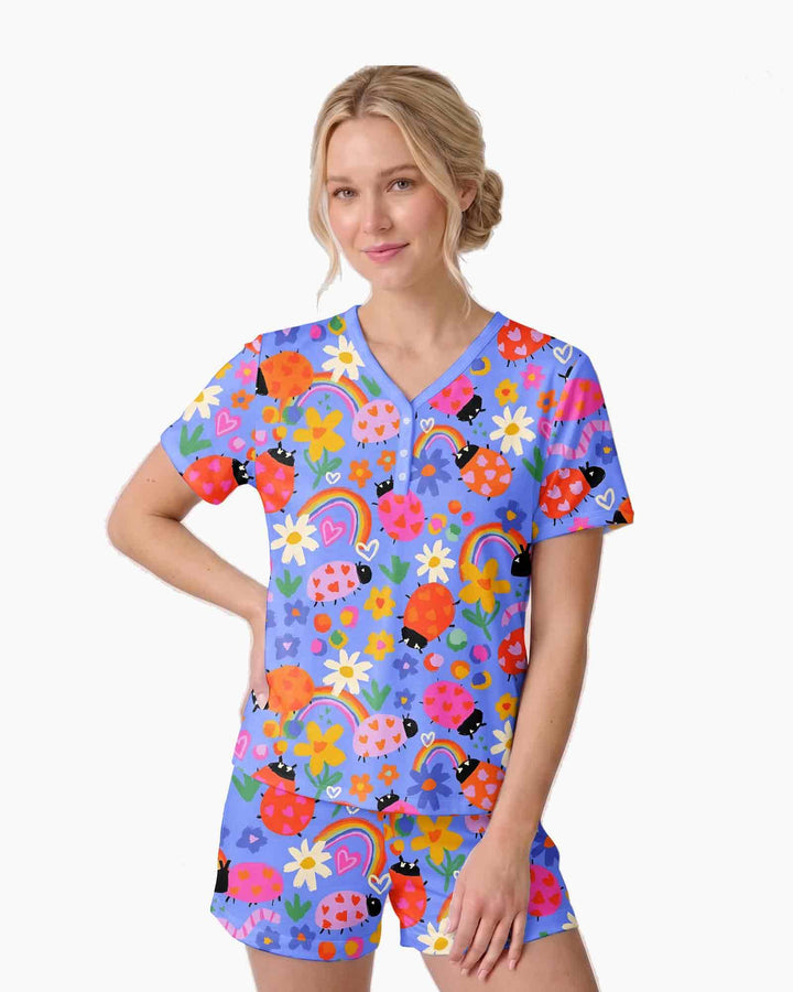 Lady Bugs Bamboo Women Short Sleeve Short Pajama Set