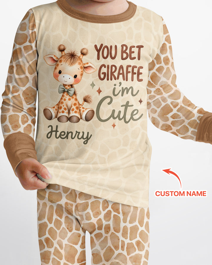 Personalized You Bet Giraffe I'm Cute Bamboo Two Piece Long Sleeve Pajama Set