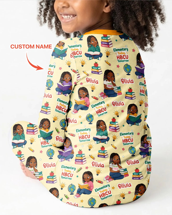 Custom Name Elementary Today HBCU Tomorrow Bamboo Two Piece Long Sleeve Pajama Set