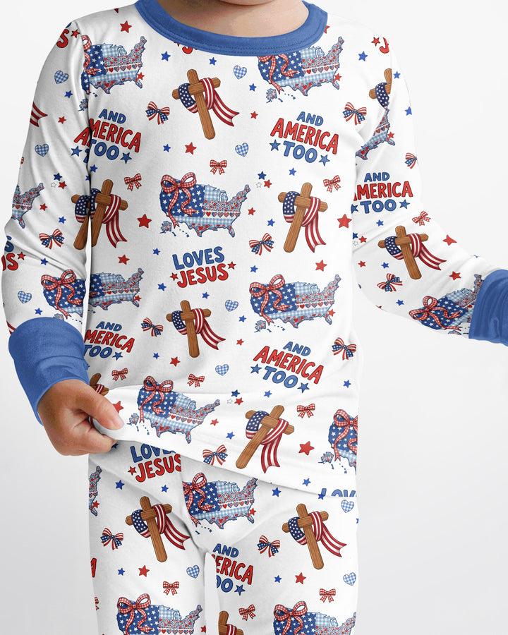 Loves Jesus And America Too Bamboo Two Piece Long Sleeve Pajama Set