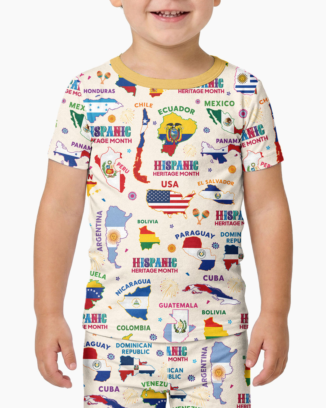 Hispanic Heritage Month Country Flags Bamboo Two Piece Short Sleeve Pajama Set