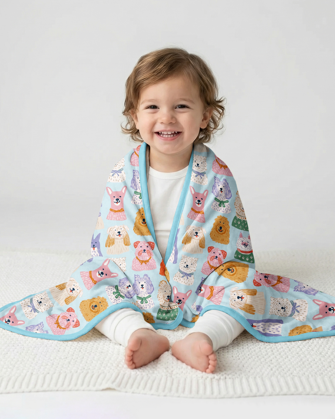 Whimsical Puppy Parade Family Matching Bamboo Blanket