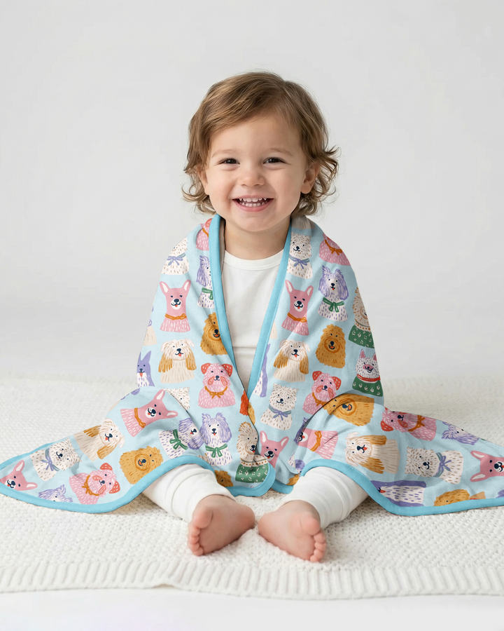 Whimsical Puppy Parade Family Matching Bamboo Blanket