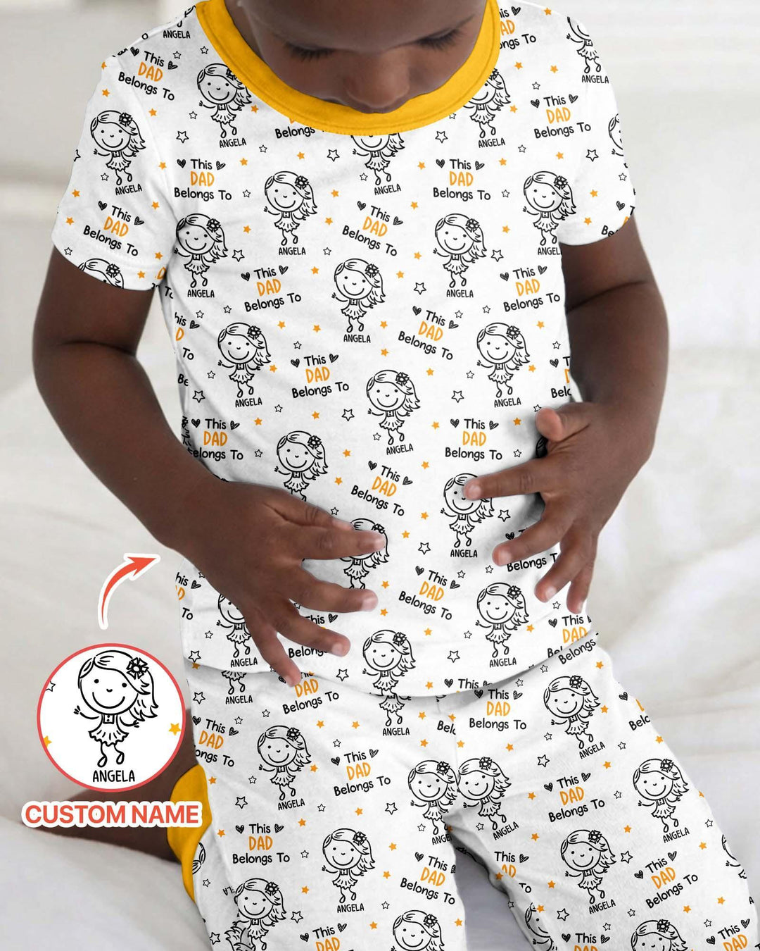 Custom Name This Dad Belongs To Doodle Bamboo Two Piece Short Sleeve Pajama Set