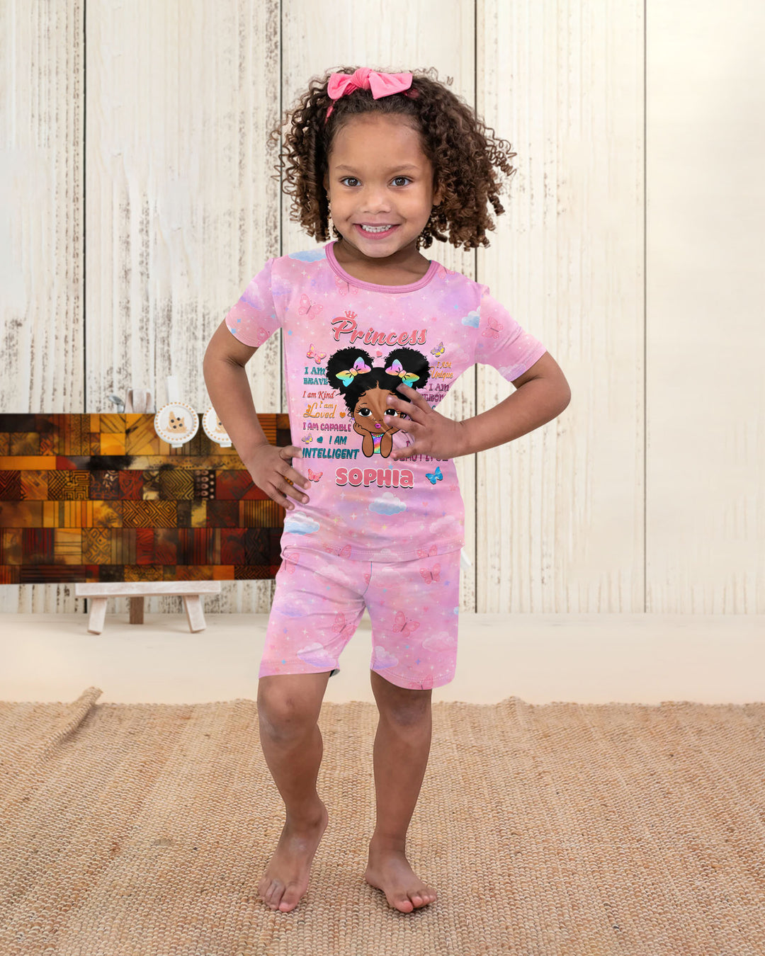 Black Princess I Am Beautiful Bamboo Two Piece Short Sleeve Shorts Pajama Set