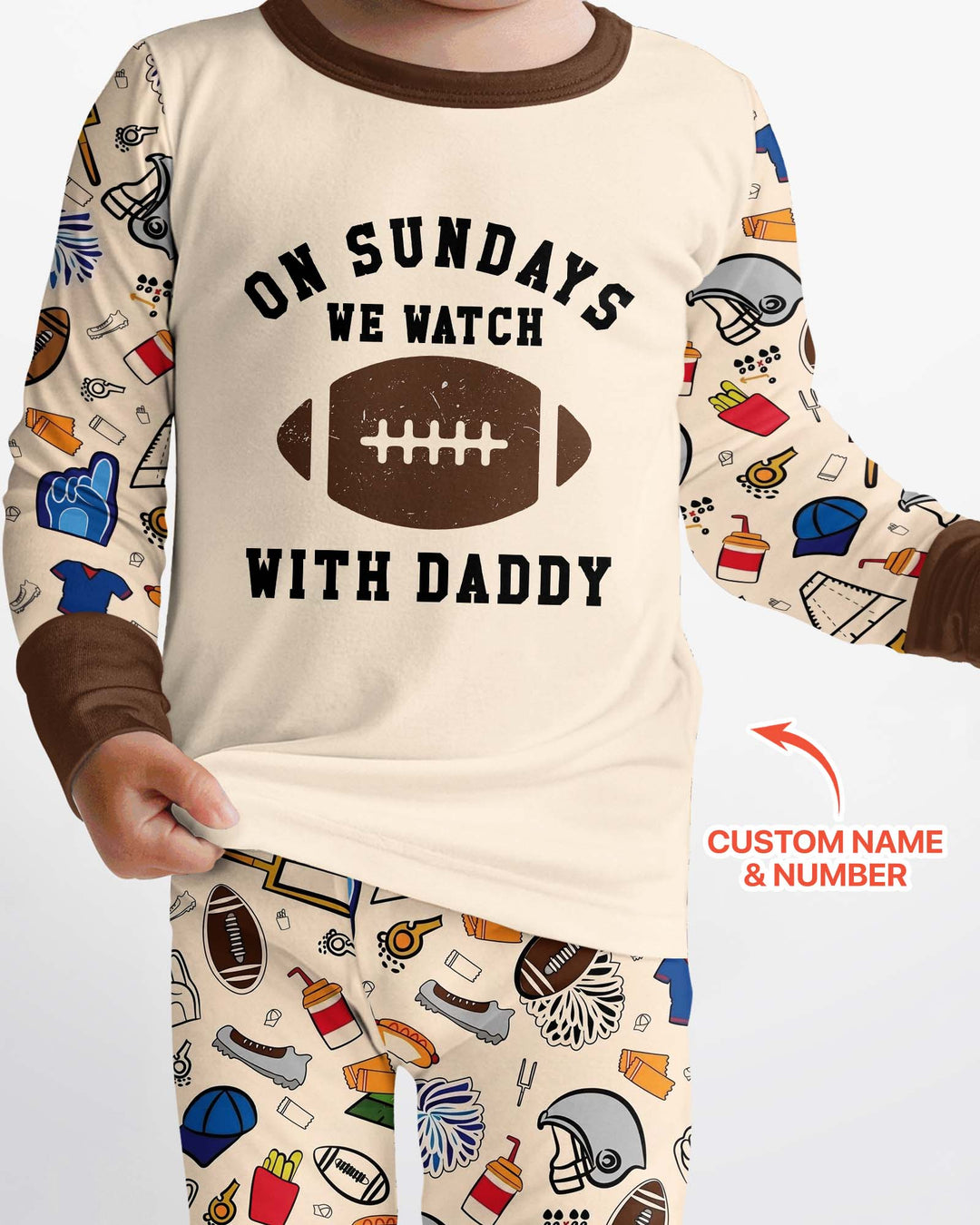 On Sundays We Watch Football With Daddy Family Matching Bamboo Two Piece Long Sleeve Pajama Set