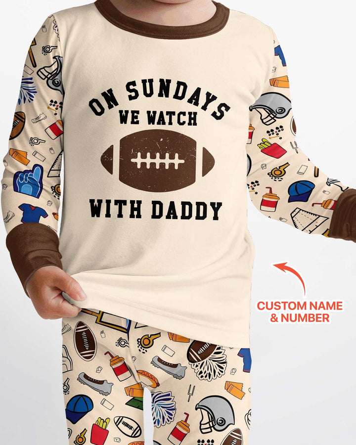On Sundays We Watch Football With Daddy Family Matching Bamboo Two Piece Long Sleeve Pajama Set
