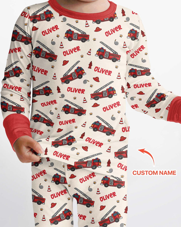 Custom Name Future Firefighters Bamboo Two Piece Long Sleeve Pajama Set