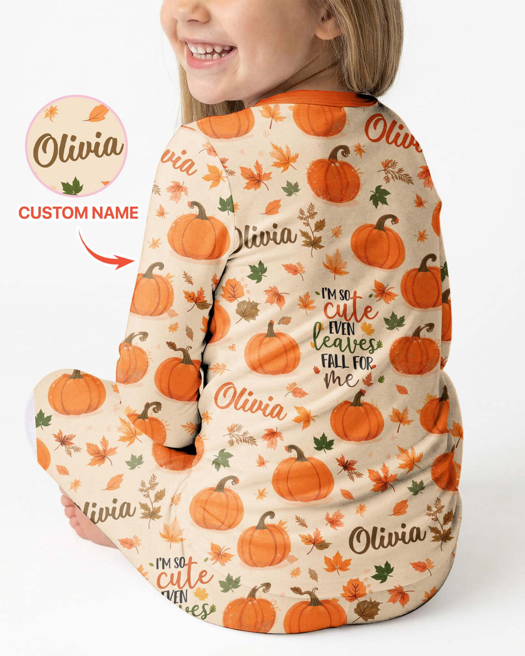 Custom Name I'm So Cute Even Leaves Fall for Me Bamboo Two Piece Long Sleeve Pajama Set