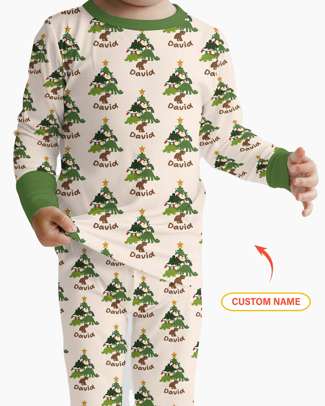 Dino Christmas Tree Bamboo Two Piece Long Sleeve Pajama Set