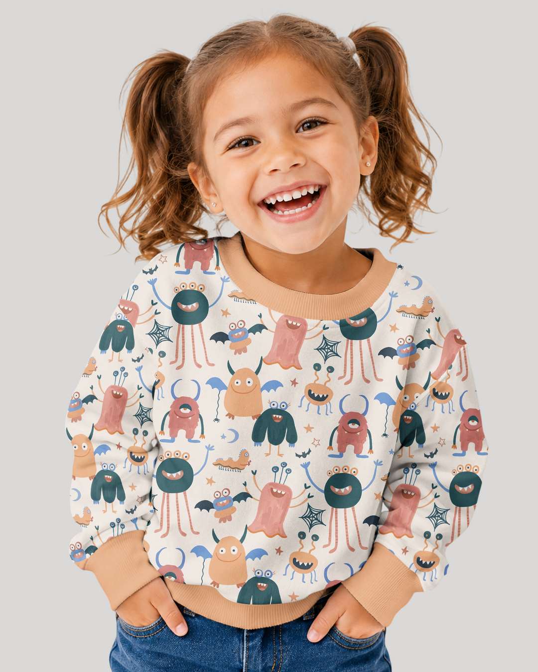 Monsters Fun Pastels Hand Painted Cute Bamboo Crewneck Sweatshirt