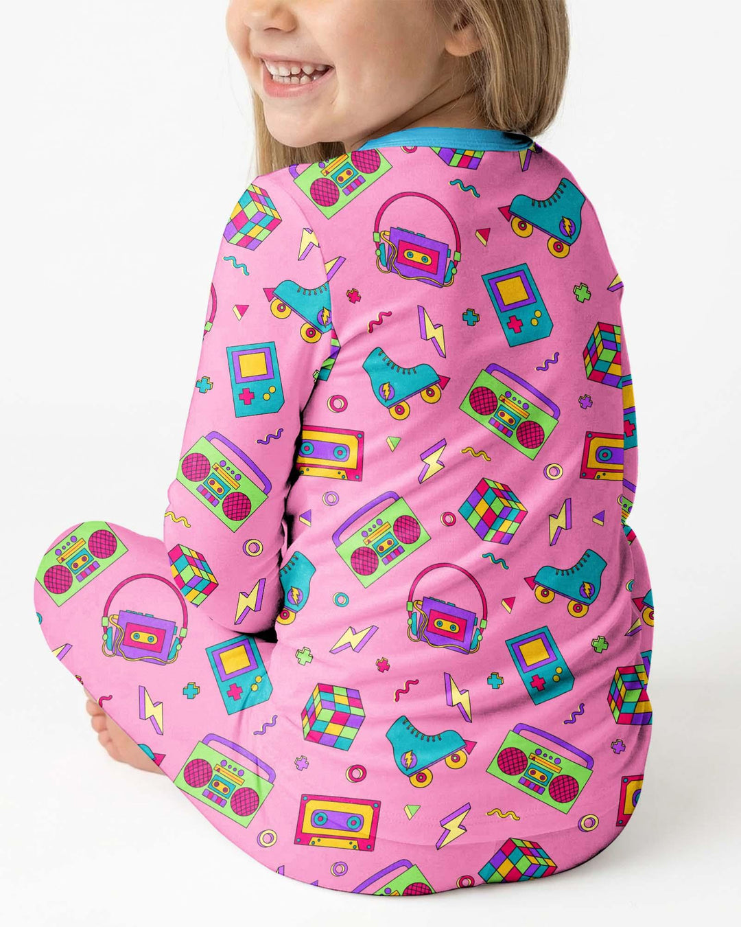 80s Retro Neon Bamboo Two Piece Long Sleeve Pajama Set