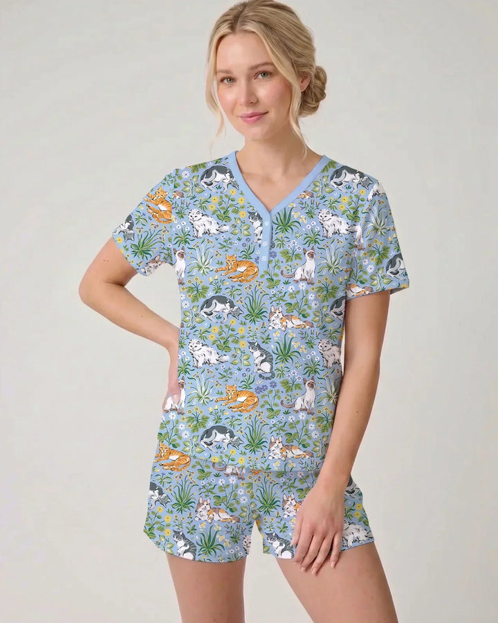 Kitten Garden Family Matching Bamboo Women Short Pajama Set