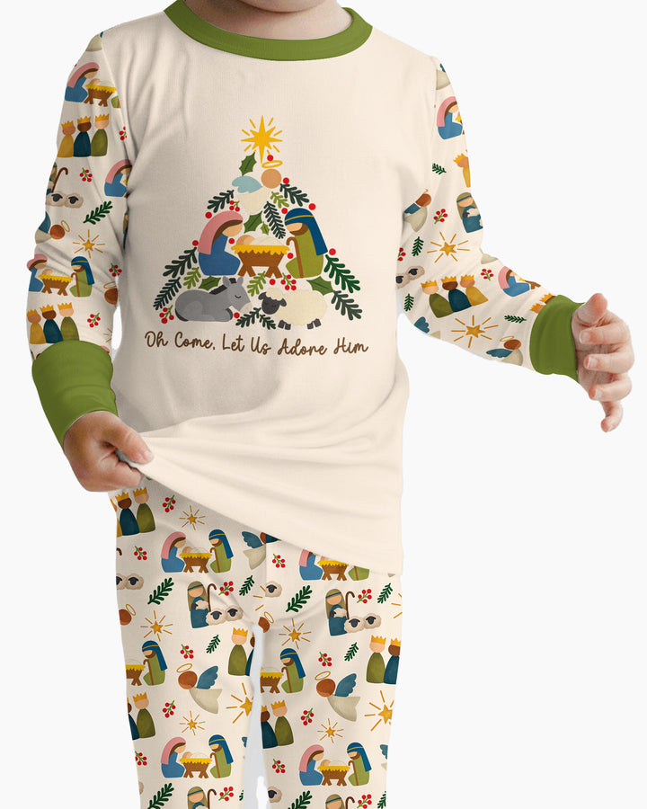 Oh Come, Let Us Adore Him Family Matching Bamboo Two Piece Long Sleeve Pajama Set