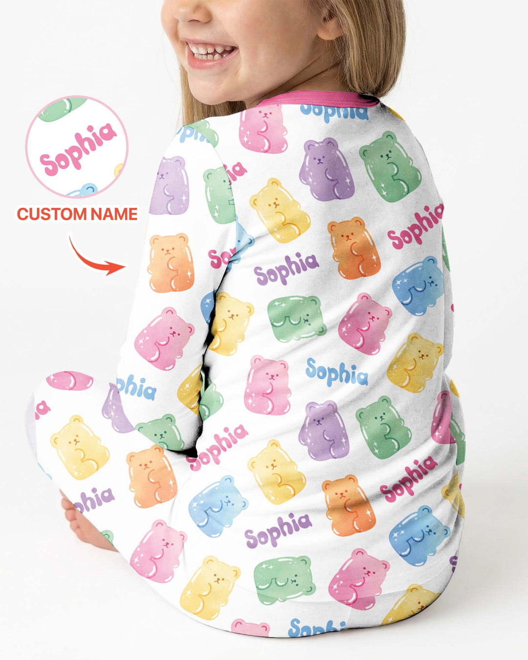 Kawaii Jelly Gummy Bears Custom Name Bamboo Two Piece Long Sleeve Pajama Set