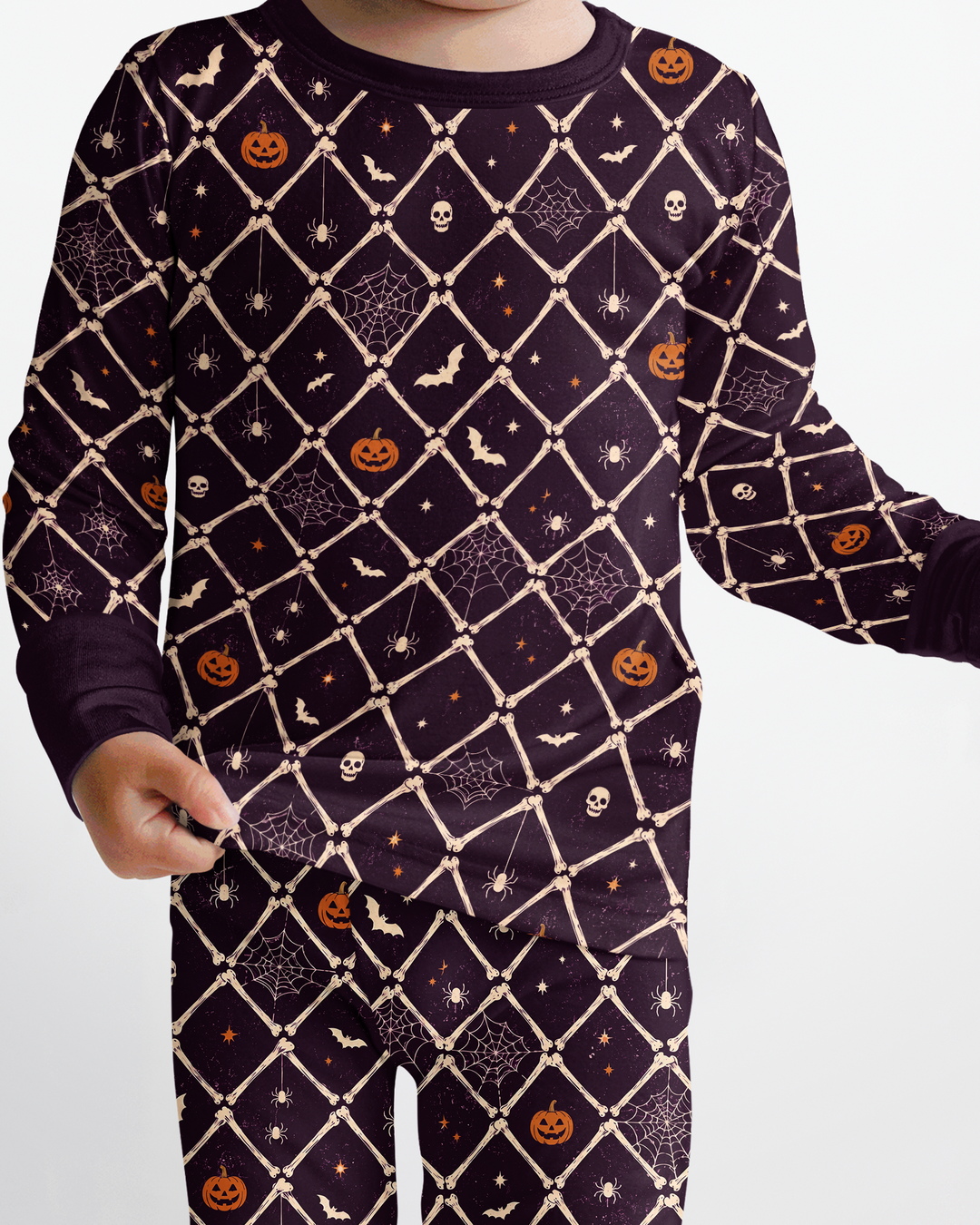 Gothic Skeleton Bones Spooky Halloween Bamboo Two Piece Long Sleeve Pajama Set