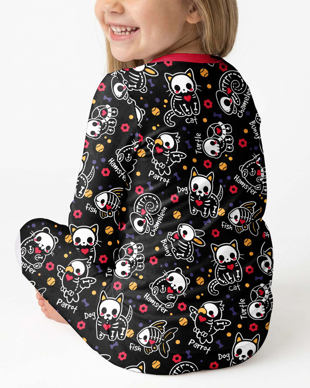 Kawaii Skeleton Pets Bamboo Two Piece Long Sleeve Pajama Set