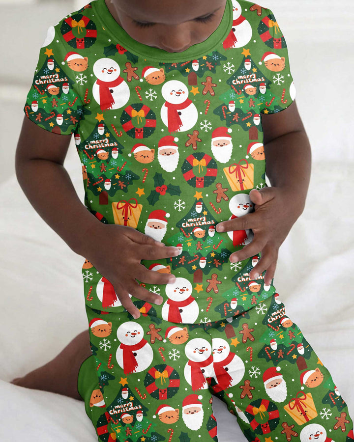 Snowmen Funny Bamboo Two Piece Short Sleeve Pajama Set