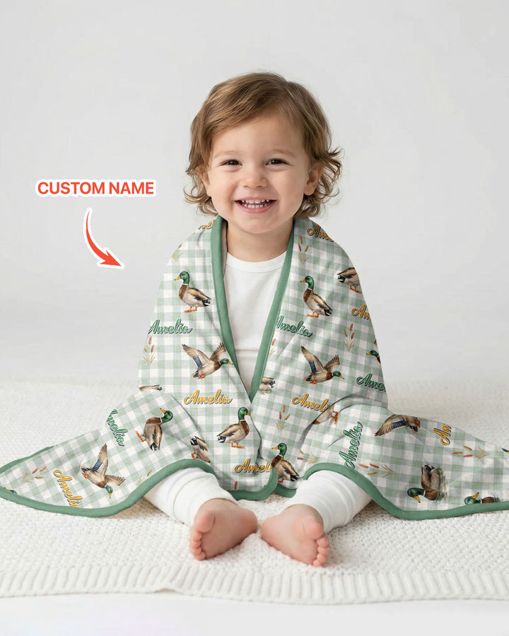 Mallard Duck Custom Name Bamboo Blanket