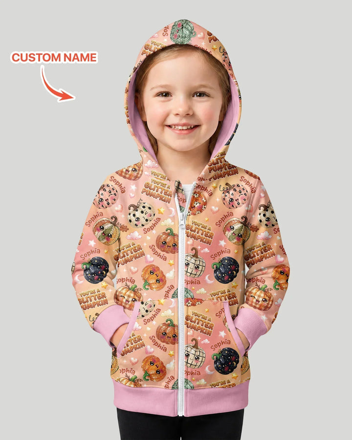 Custom Name You're A Glitter Pumpkin Bamboo Zip Hoodie