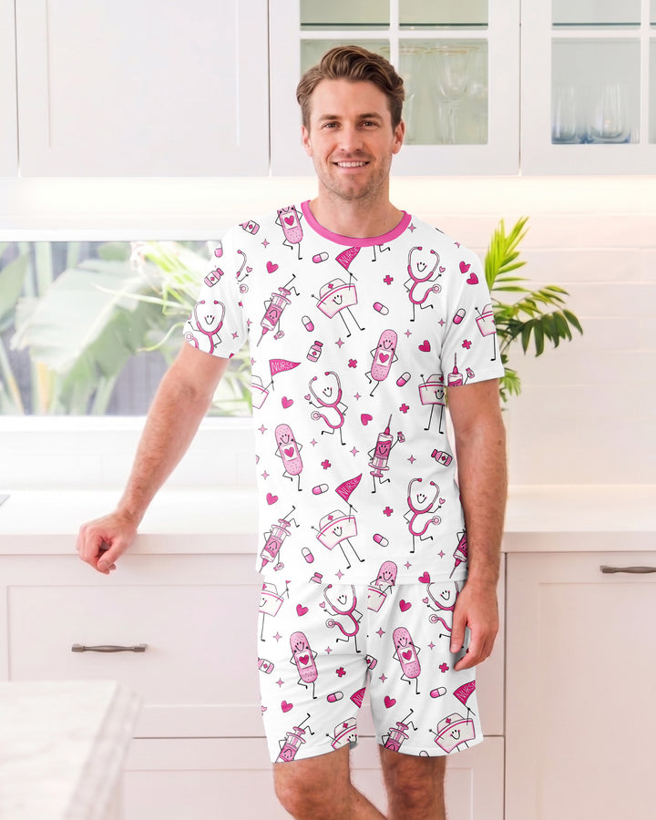 Cute Nurse Crew Bamboo Men Short Sleeve Short Pajama Set