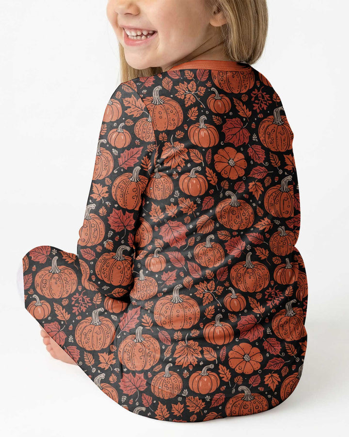 Retro Halloween Pumpkins Bamboo Two Piece Long Sleeve Pajama Set