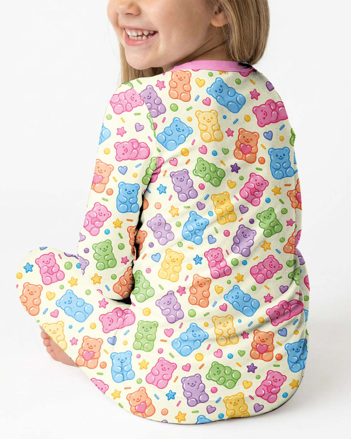 Cute Pastel Colorful Gummy Bears Bamboo Two Piece Long Sleeve Pajama Set