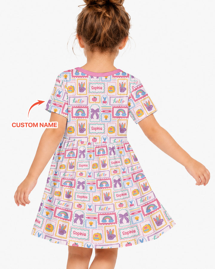 Custom Name Hello School Bamboo Twirl Dress
