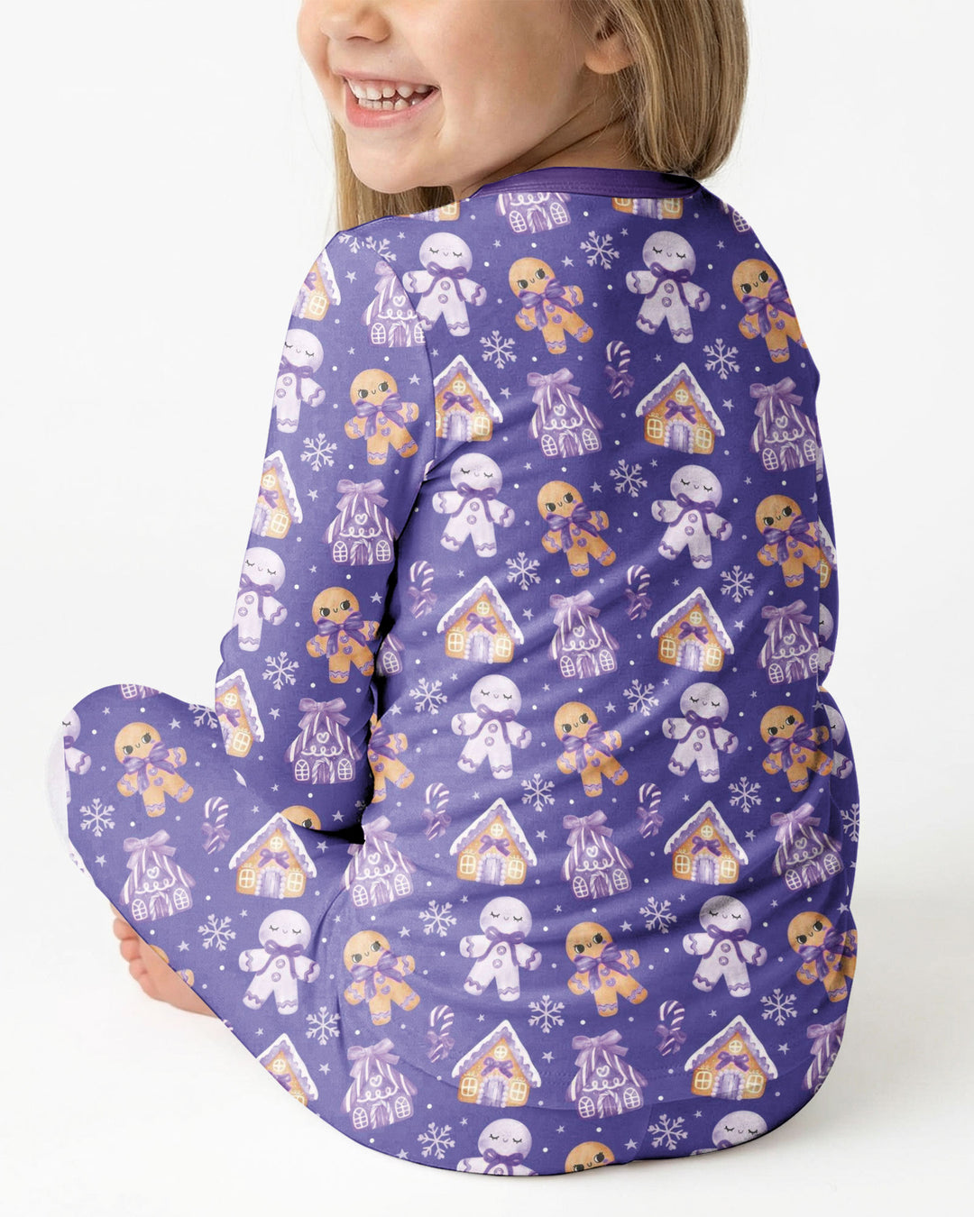 Purple Gingerbread Village Bamboo Two Piece Long Sleeve Pajama Set