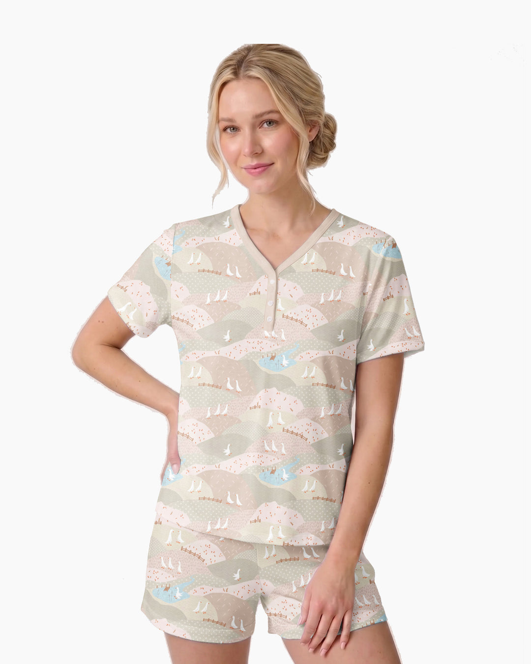 Wandering Geese Family Matching Bamboo Women Short Sleeve Short Pajama Set