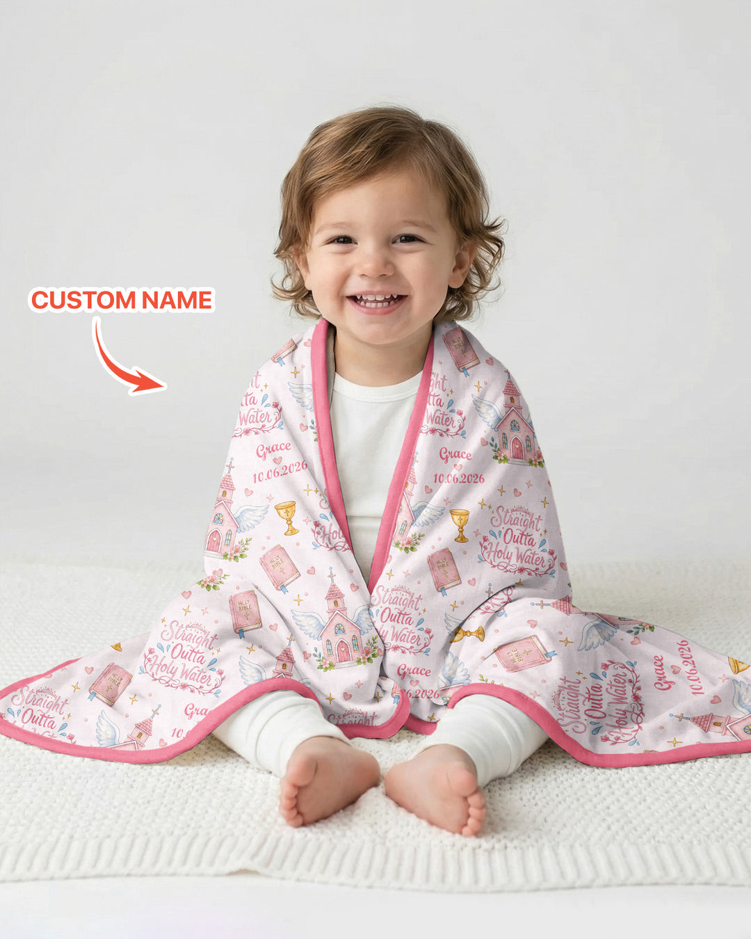 Custom Name Baptism Christening Straight Outta Holy Water Bamboo Blanket