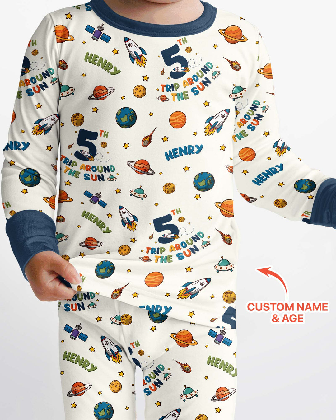 Birthday Trip Around The Sun Custom Name & Age Bamboo Two Piece Long Sleeve Pajama Set