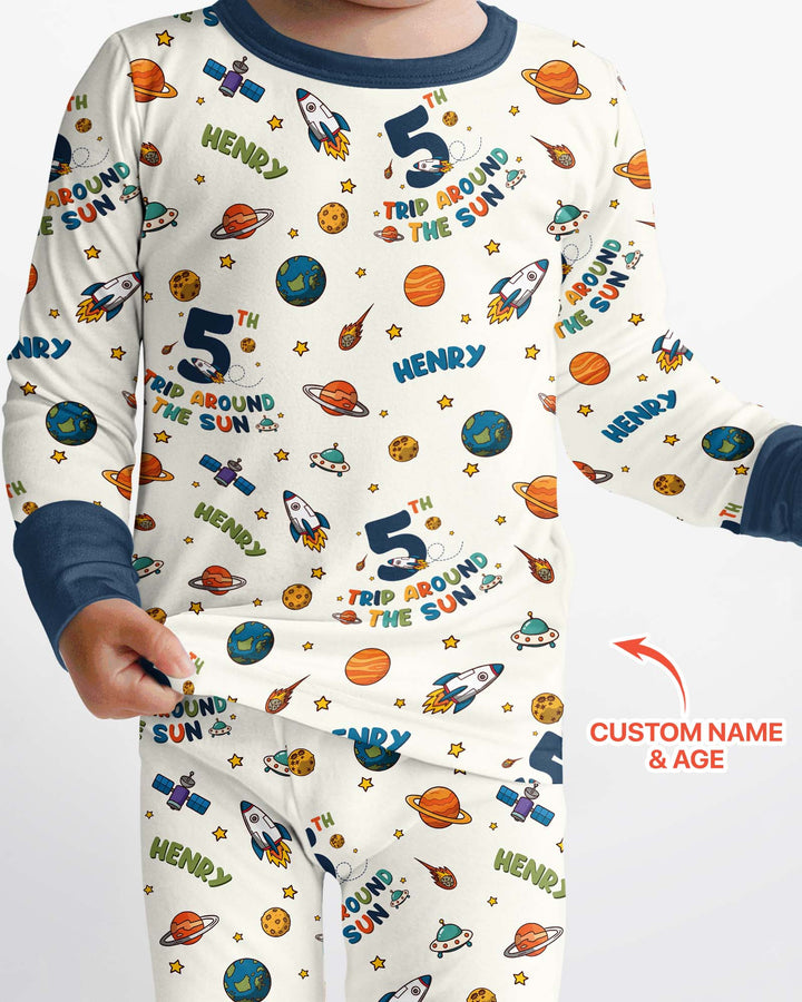 Birthday Trip Around The Sun Custom Name & Age Bamboo Two Piece Long Sleeve Pajama Set