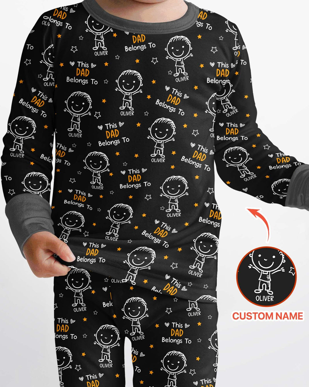 Custom Name This Dad Belongs To Doodle Bamboo Two Piece Long Sleeve Pajama Set