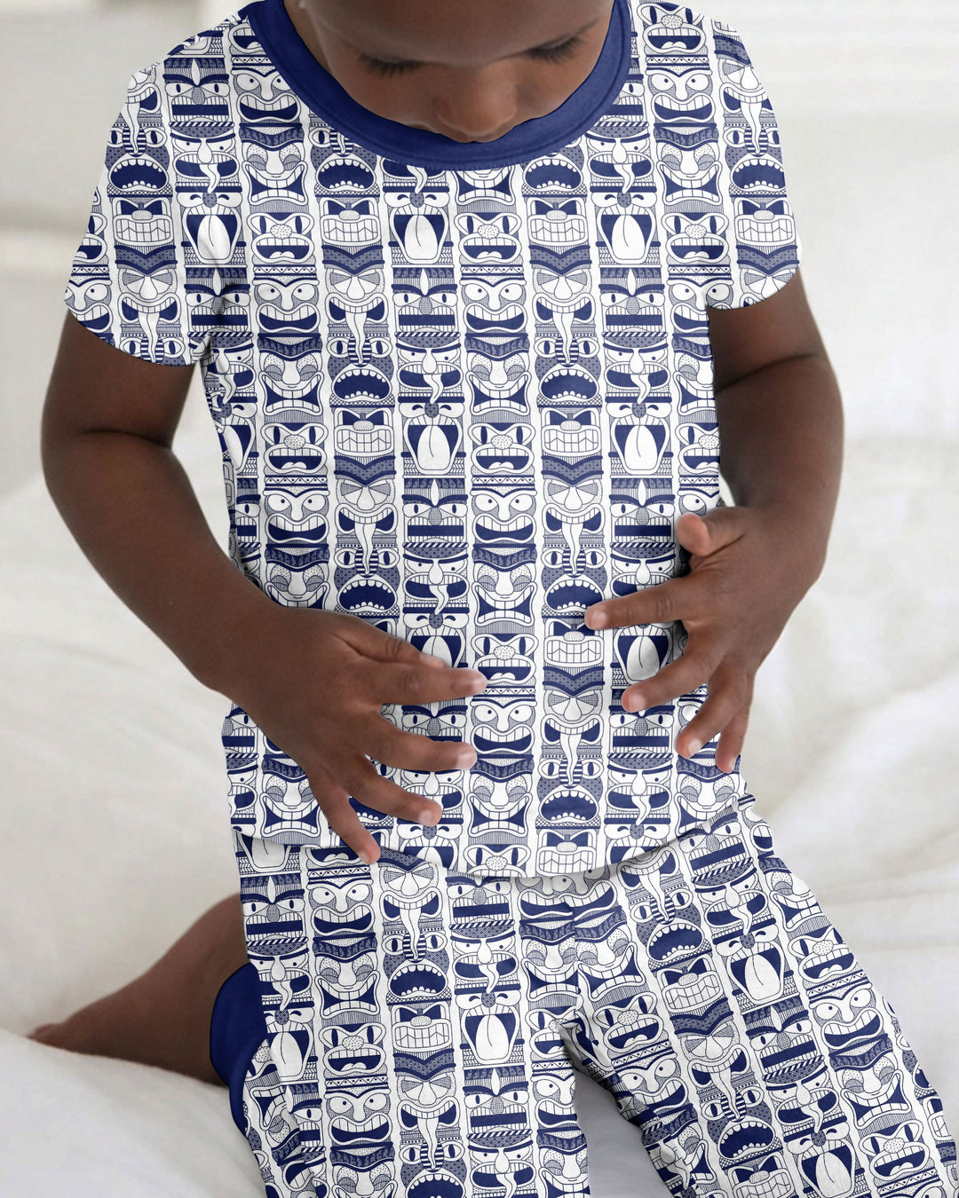 Friendly Totem Pole Figures Bamboo Two Piece Short Sleeve Pajama Set
