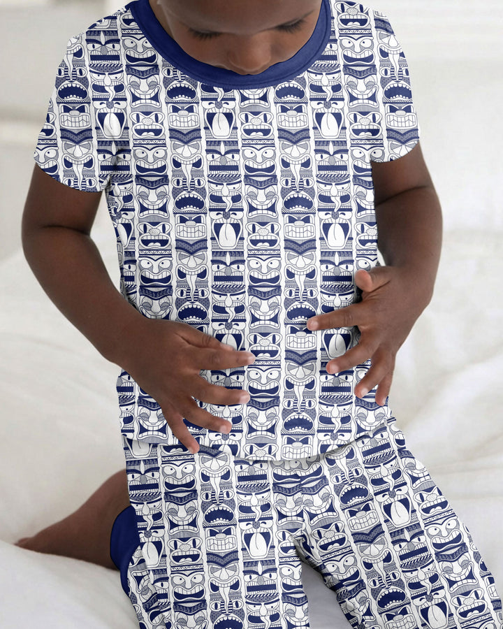 Friendly Totem Pole Figures Bamboo Two Piece Short Sleeve Pajama Set
