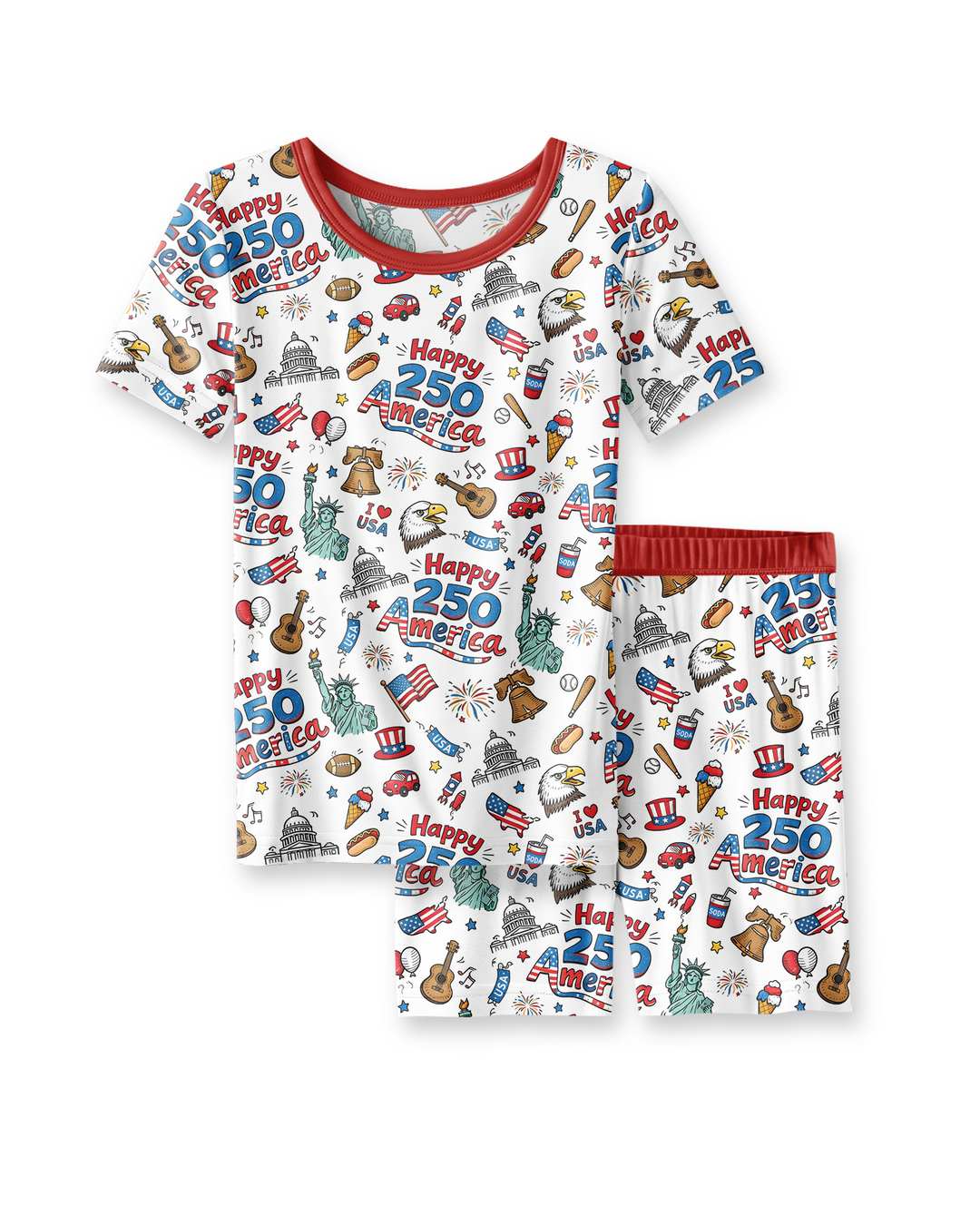 Happy 250 America I love USA Bamboo Two Piece Short Sleeve Shorts Pajama Set