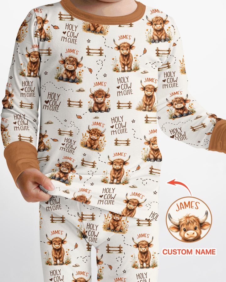 Holy Cow I'm Cute Personalized Bamboo Two Piece Long Sleeve Pajama Set