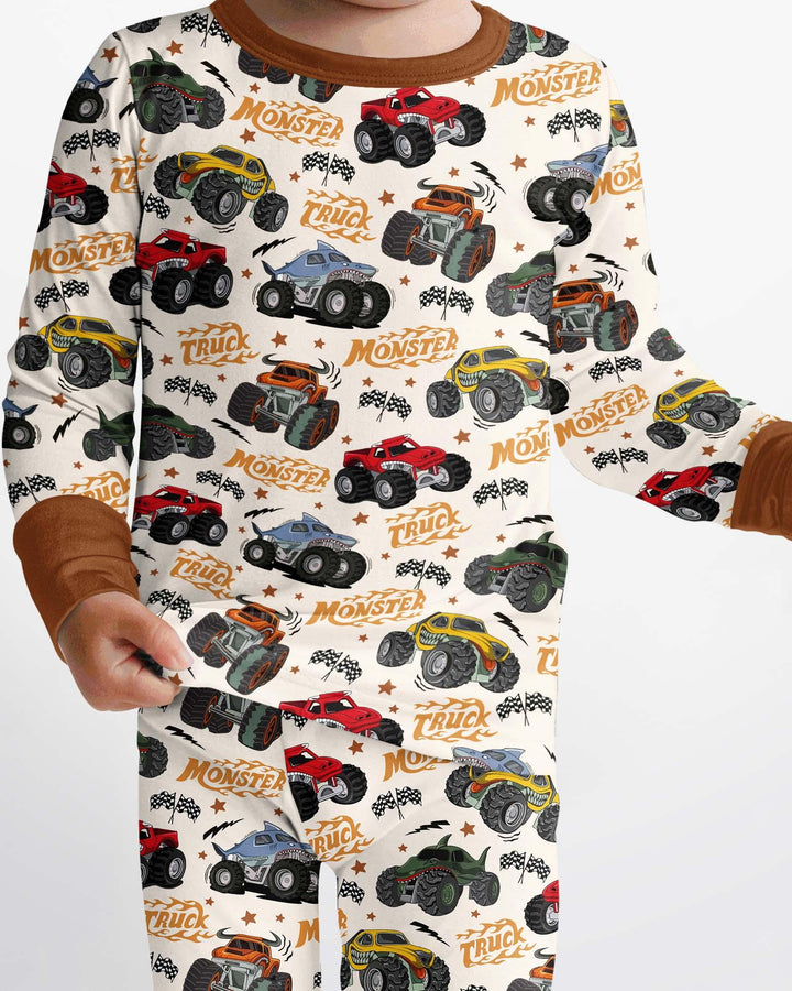 Vroom Vroom Monster Truck Bamboo Two Piece Long Sleeve Pajama Set