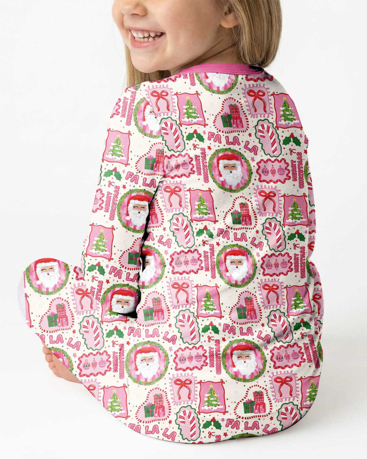 Fa La La Pink Christmas Bamboo Two Piece Long Sleeve Pajama Set