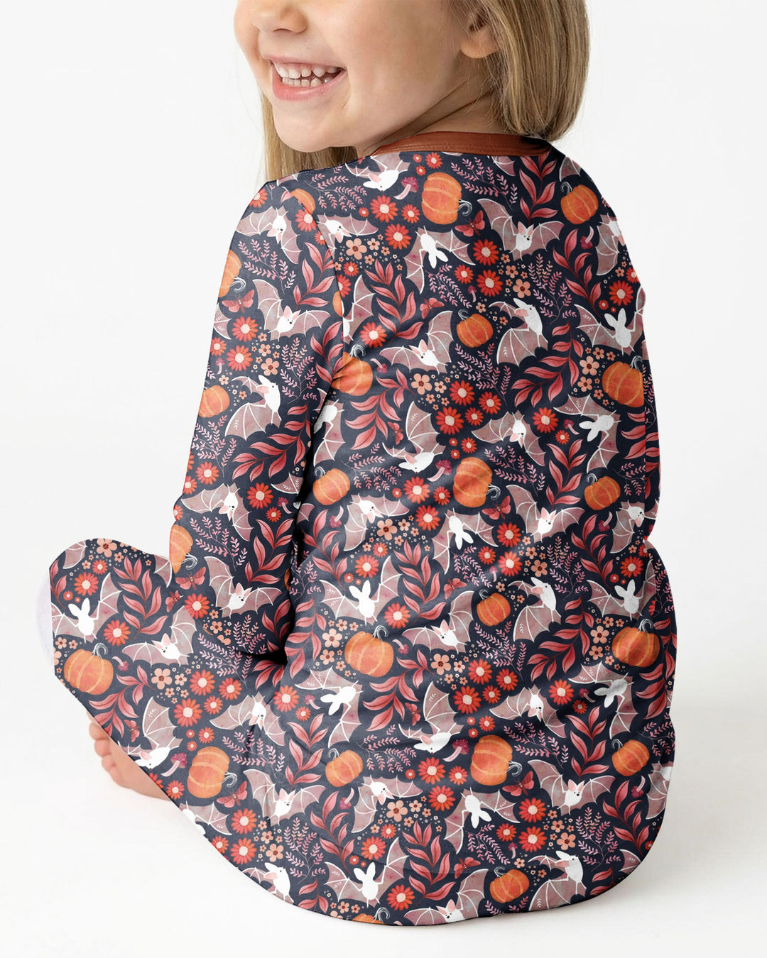 Bat Pumpkin Floral Halloween Bamboo Two Piece Long Sleeve Pajama Set