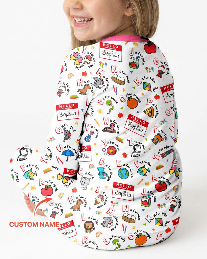 Custom Name Hello School ABCs Bamboo Two Piece Long Sleeve Pajama Set