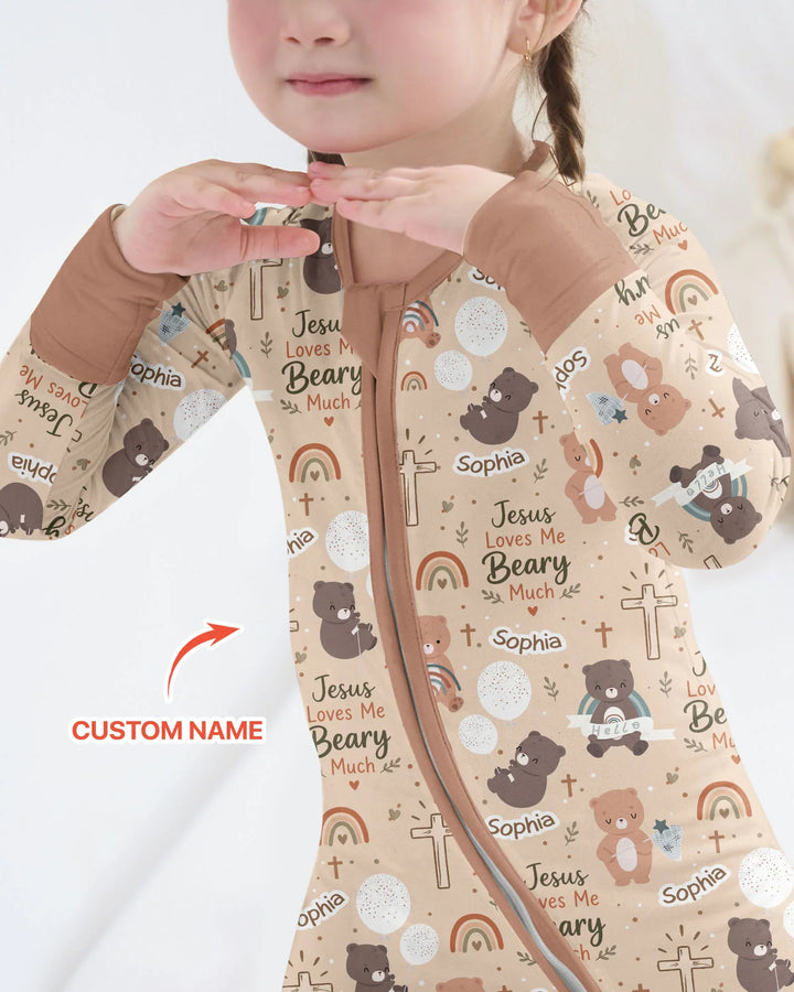 Custom Name Jesus Loves Me Beary Much Bamboo Convertible Zippy