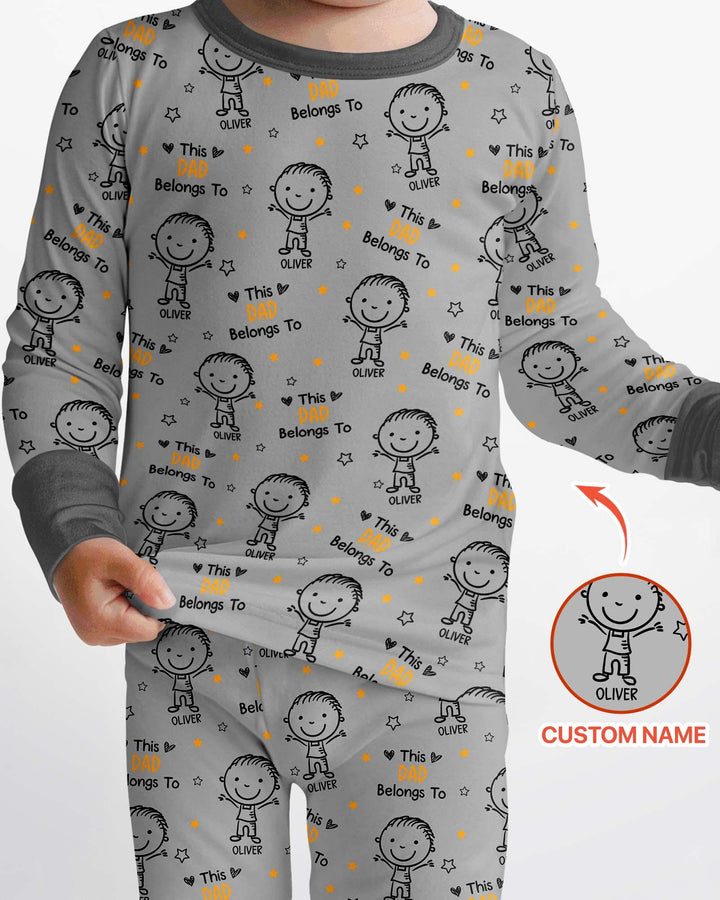 Custom Name This Dad Belongs To Doodle Bamboo Two Piece Long Sleeve Pajama Set