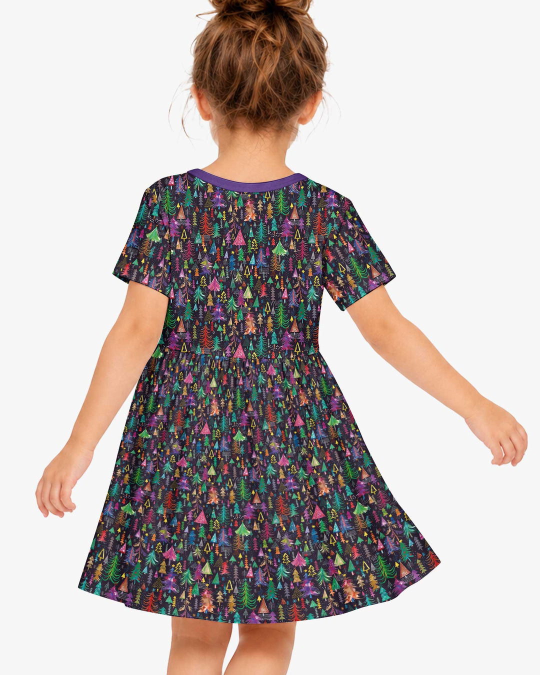 Christmas Holiday Colorful Trees Bamboo Twirl Dress