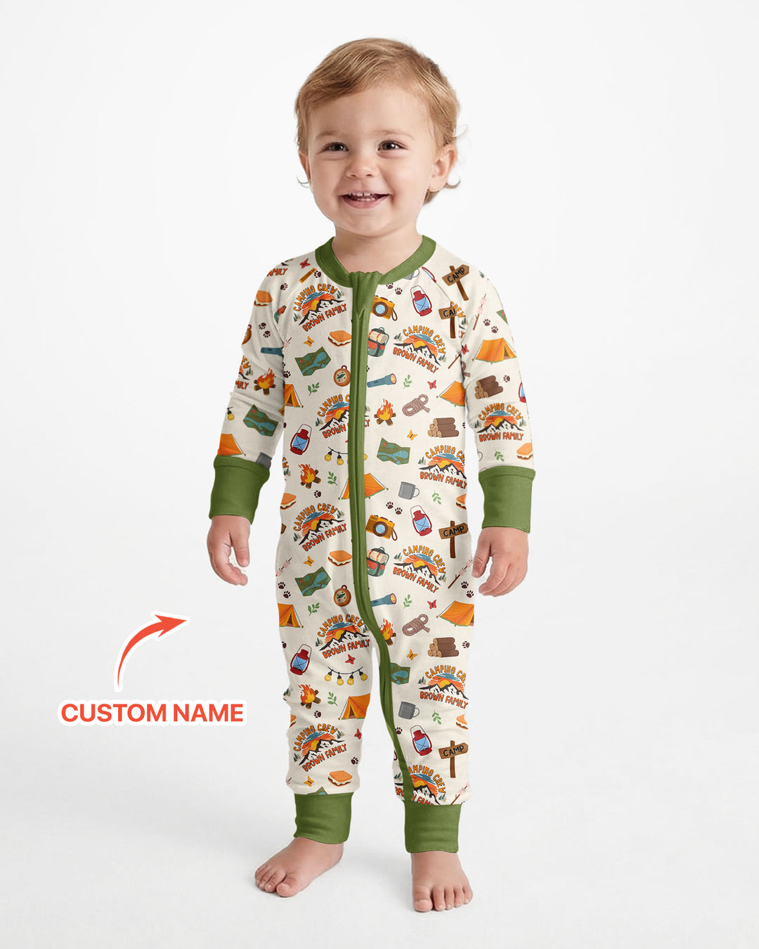 Custom Name Camping Crew Family Matching Bamboo Convertible Zippy