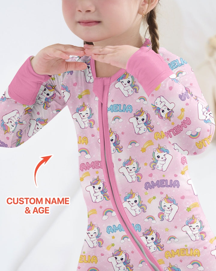 Custom Name Kawaii Unicorn Birthday Bamboo Convertible Zippy