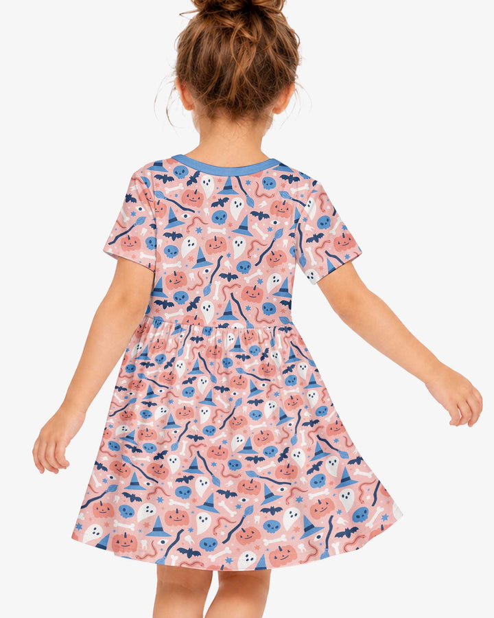 Pastel Pumpkins Skulls And Witch Craft Bamboo Twirl Dress
