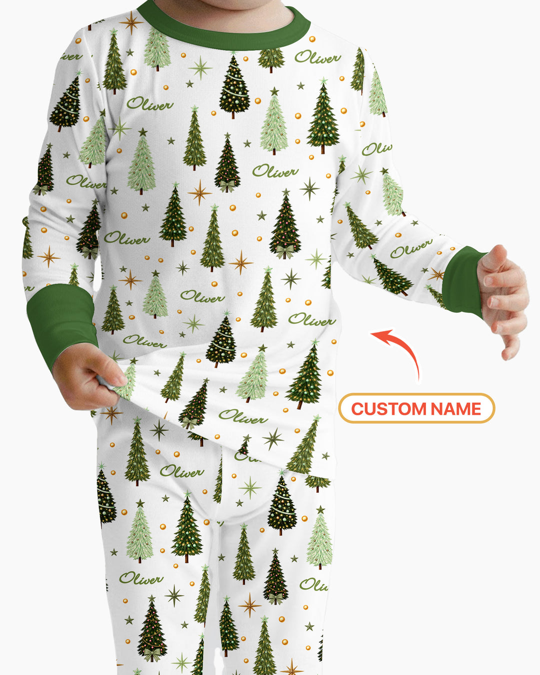 Custom Name Merry Christmas Tree Bamboo Two Piece Long Sleeve Pajama Set